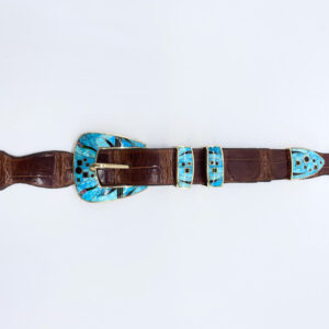 Sonoran Turquoise, Onyx And multicolor Opal inlay Gold Ranger Buckle