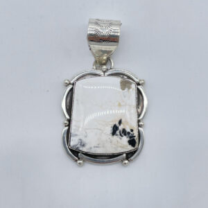 Square White Buffalo And Sterling Silver Pendant