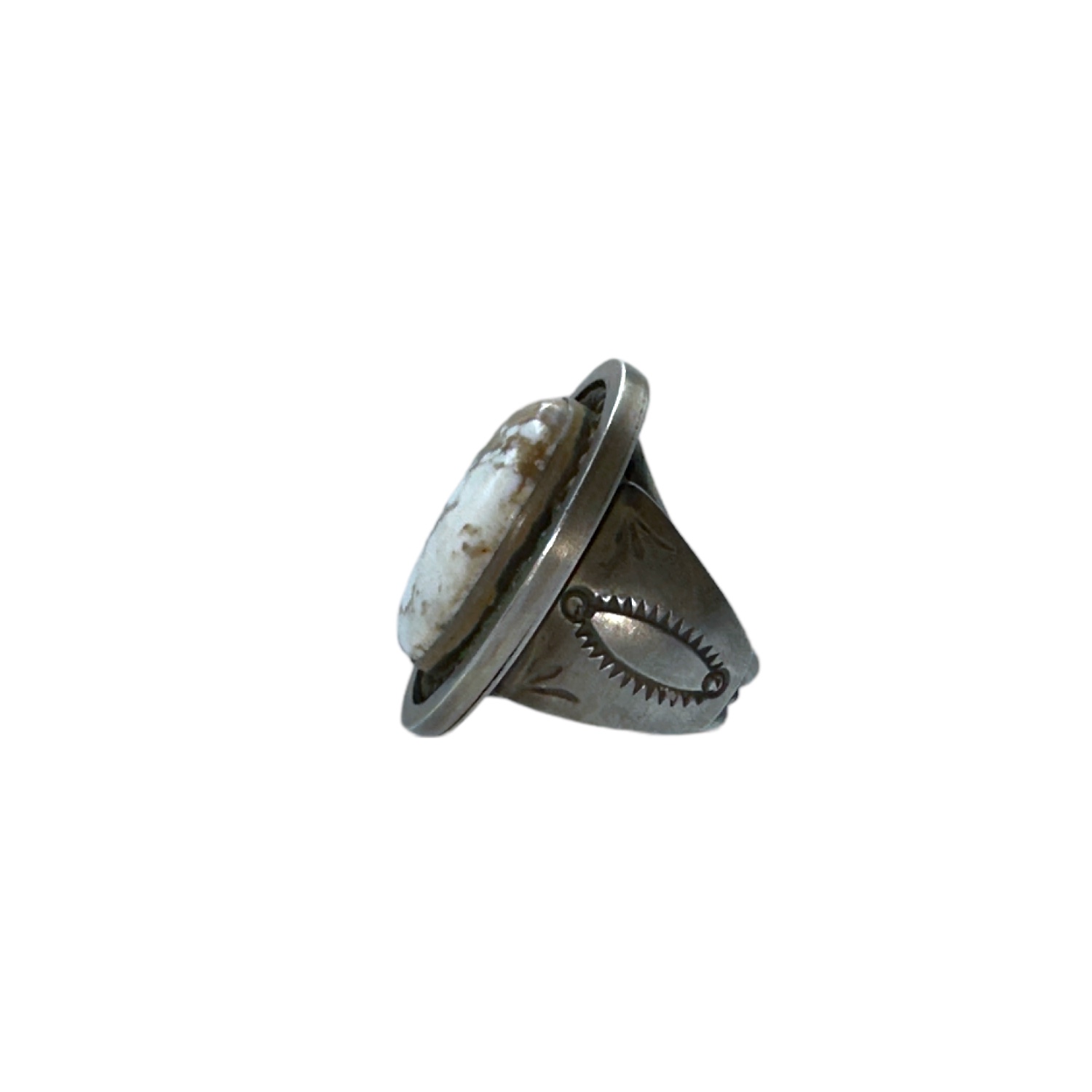 Delbert Secatero Heavy Gauge Sterling Silver & White Buffalo Ring - Sz. 9.25