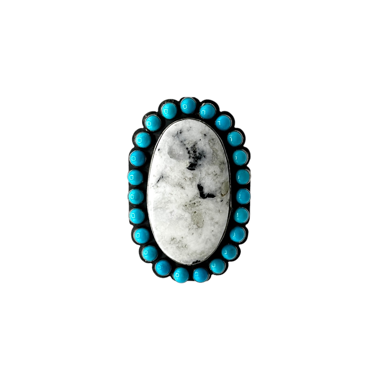 Sterling Silver White Buffalo & Turquoise Petit Point Ring - Sz. 9.25