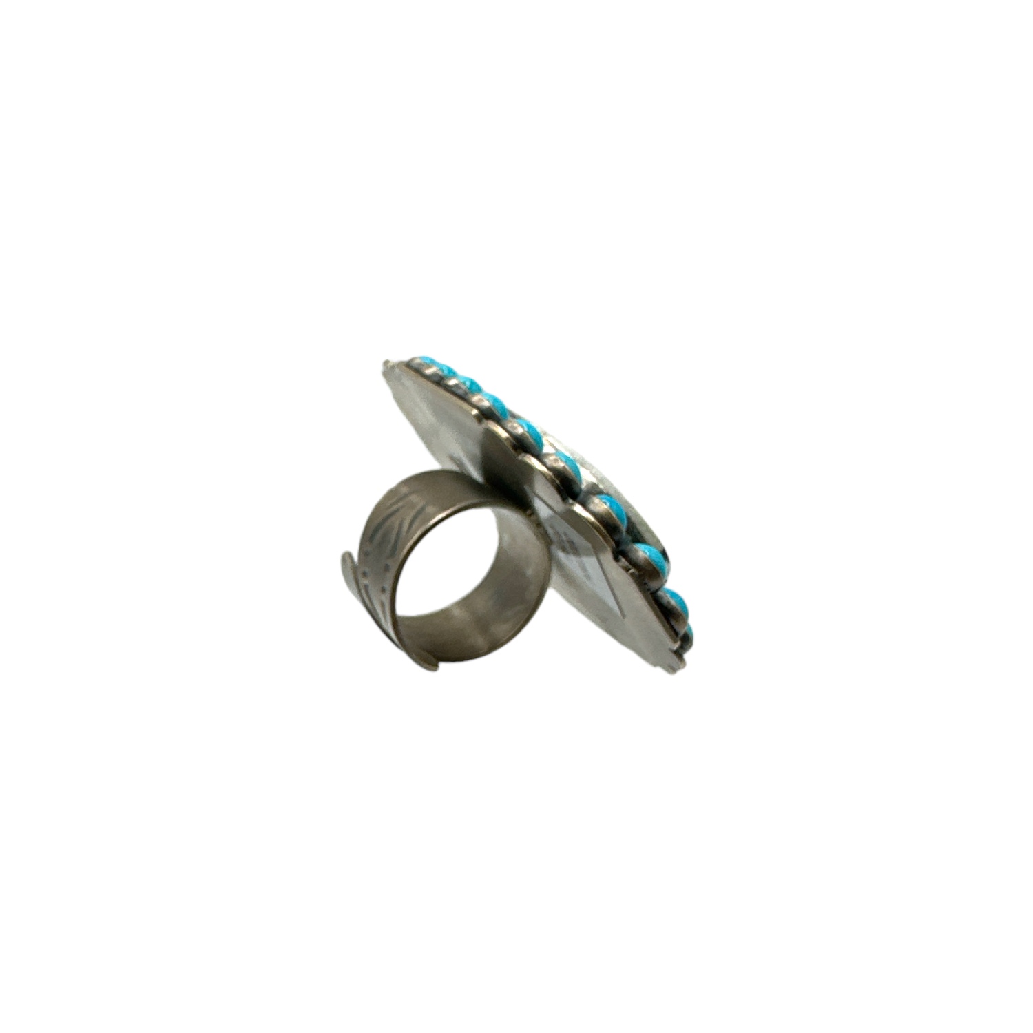 Sterling Silver White Buffalo & Turquoise Petit Point Ring - Sz. 9.25