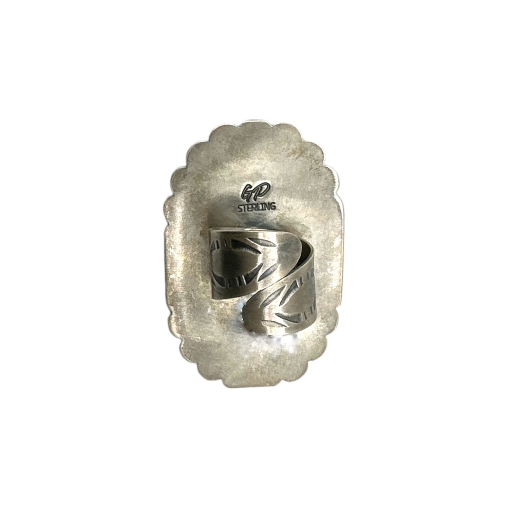 Sterling Silver White Buffalo & Turquoise Petit Point Ring - Sz. 9.25