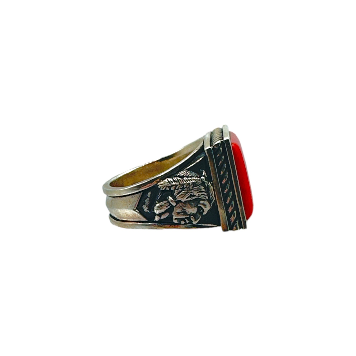 Studio GL Miller Heavy Gauge Sterling Silver & Coral Men's Ring - Sz. 11.5