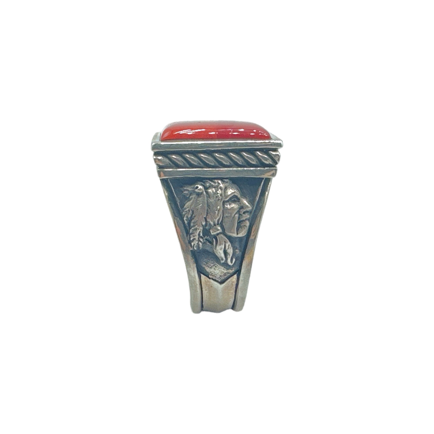 Studio GL Miller Heavy Gauge Sterling Silver & Coral Men's Ring - Sz. 11.5