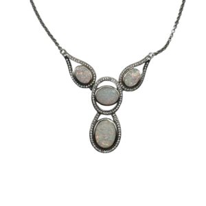 Sterling Silver & Opal 3-Station Necklace