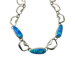 Sterling Silver & Opal Link Necklace