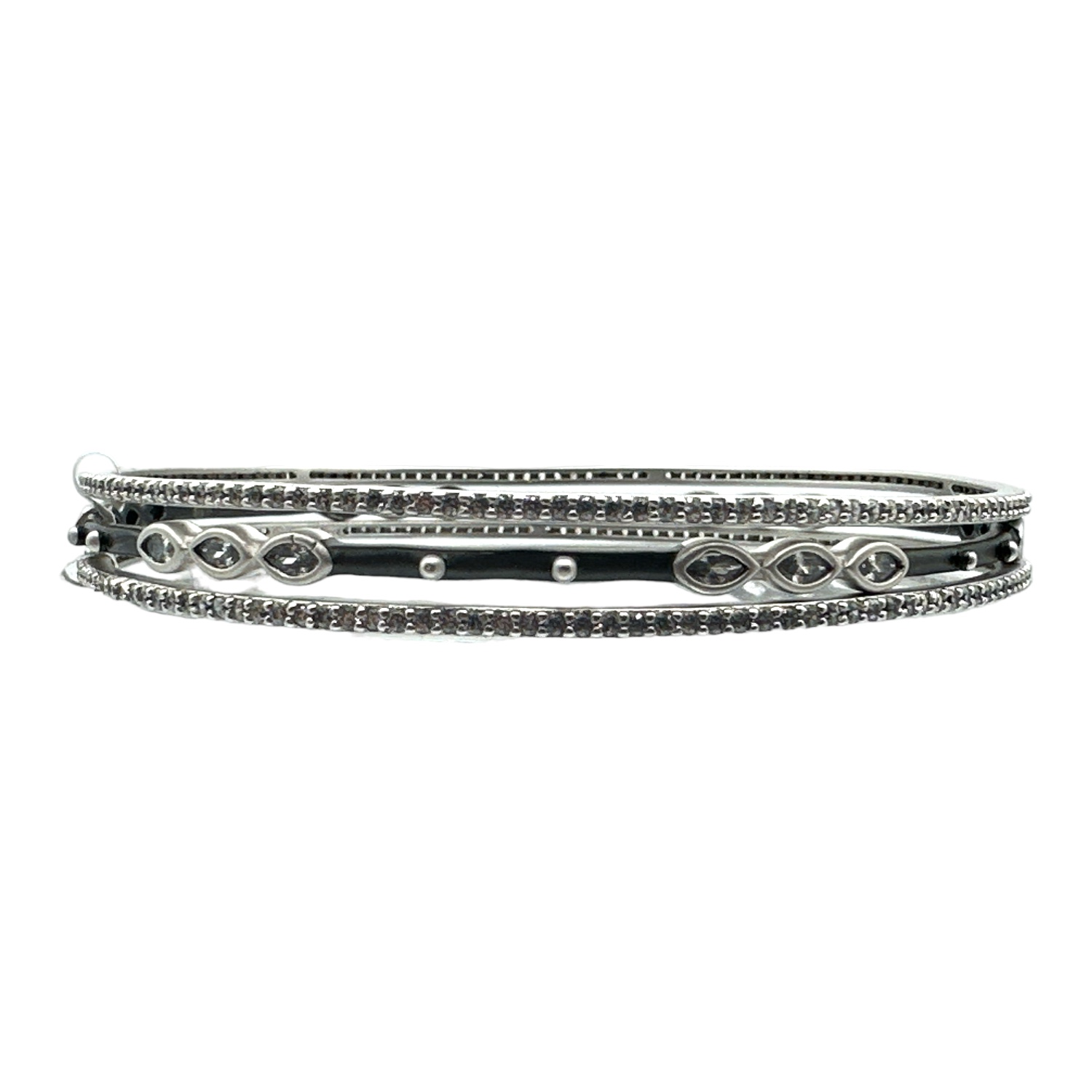Freida Rothman Sterling & Rhodium Signature Marquise Station 3-Stack Bangle Bracelet