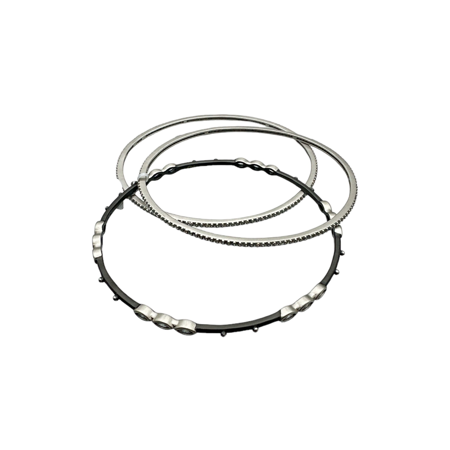 Freida Rothman Sterling & Rhodium Signature Marquise Station 3-Stack Bangle Bracelet
