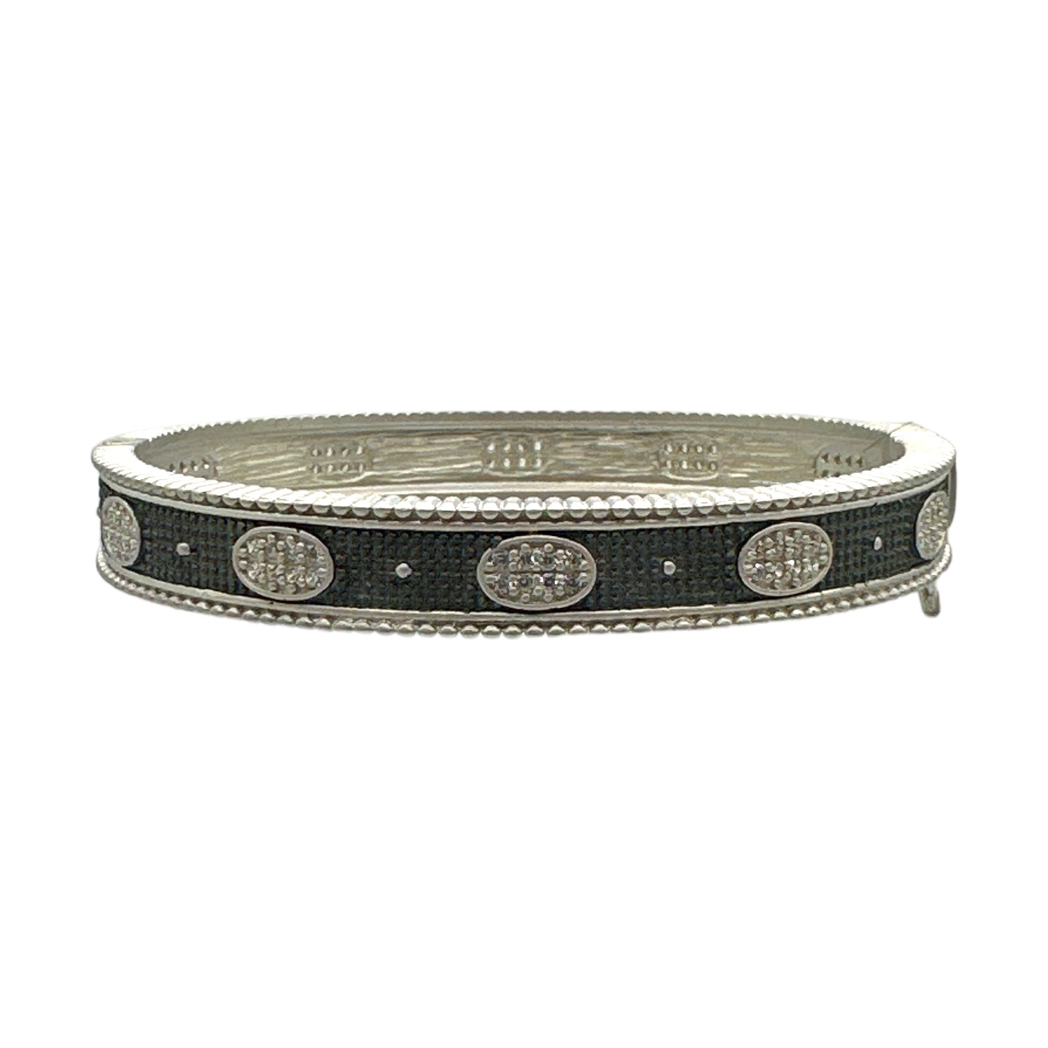 Freida Rothman Sterling Silver & Black Rhodium Oval Eternity Hinged Bangle Bracelet