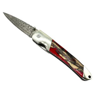 Stabilized Cholla Cactus Damascus Blade Liner Lock Folding Pocket Knife