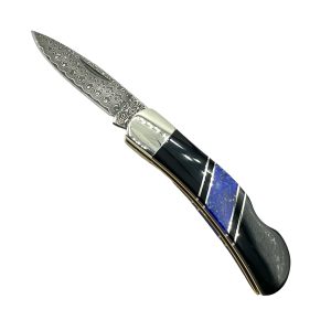 Jet & Lapis Damascus Blade Lockback Folding Pocket Knife