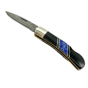 Jet & Lapis Damascus Blade Lockback Folding Pocket Knife