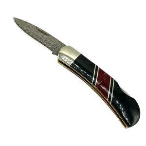 Jet & Tourmaline Damascus Blade Lockback Folding Pocket Knife