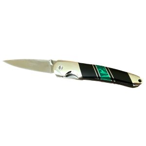 Liner Lock Folding Pocket Knife w/ Onyx & Malachite Handle