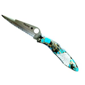 SPYDERCO Police Folding Locking Pocket Knife w/ MOP & Turquoise Handle