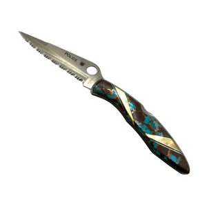 SPYDERCO Police Folding Locking Pocket Knife w/ MOP & Turquoise Handle