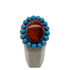 Big spiny Oyster Shell and Sleeping Beauty Turquoise Sterling Silver Ring