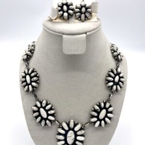 Sterling Silver & White Buffalo 7-Station Necklace & Earring Set