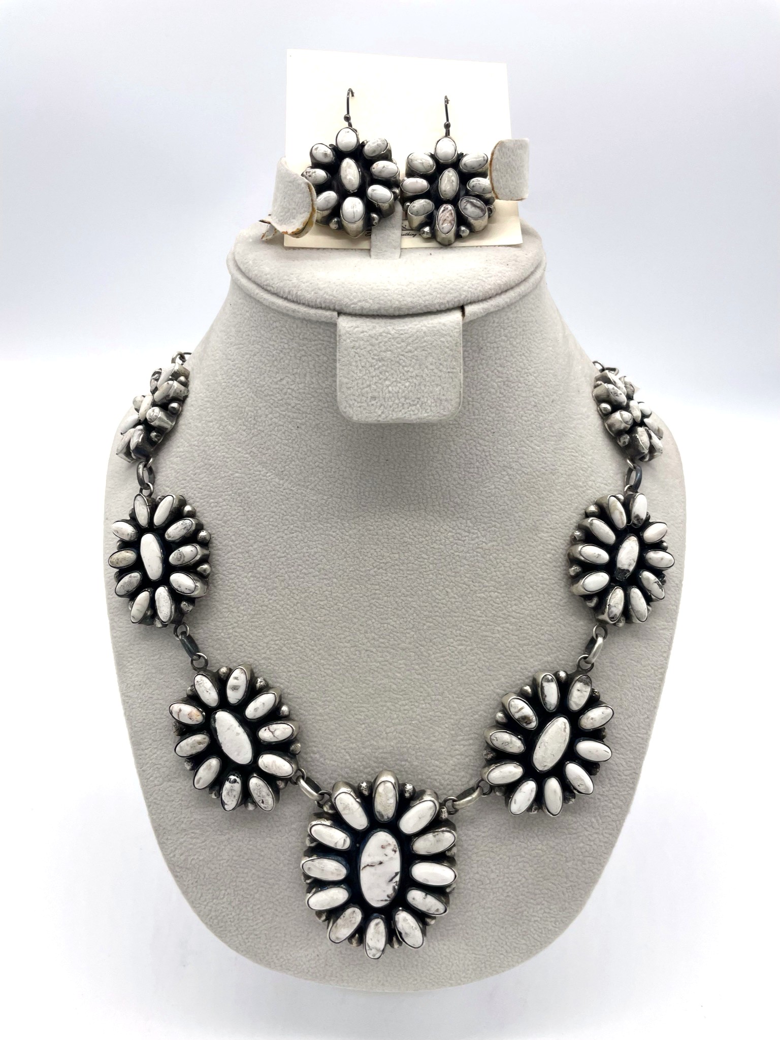 Sterling Silver & White Buffalo 7-Station Necklace & Earring Set