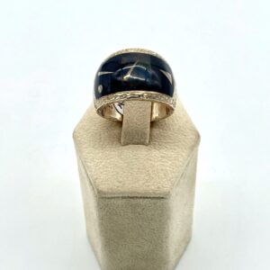GL Miller Studio Sterling Silver, Onyx, & Grey Tiger Eye Inlay Domed Ring