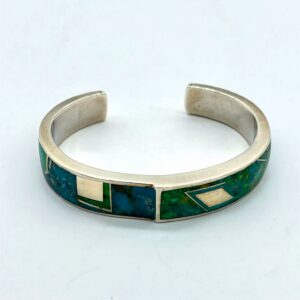 GL Miller Heavy Gauge Sterling Silver & Turquoise Inlaid Cuff Bracelet