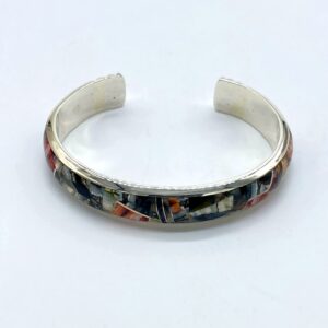 GL Miller Sterling Silver & Agate Inlaid Cuff Bracelet