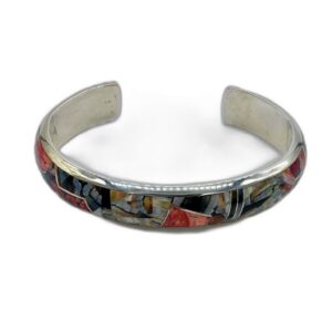 GL Miller Sterling Silver & Agate Inlaid Cuff Bracelet