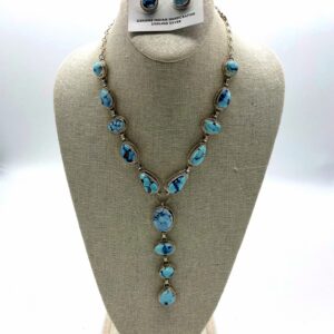 Sterling Silver & Golden Hills Turquoise 14-Station Necklace & Earring Set