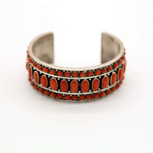 Sterling Silver & Mediterranean Coral Wide Cuff Bracelet
