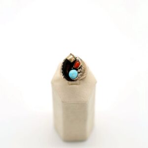 Sterling Silver Bear Claw Coral & Turquoise Men's Ring