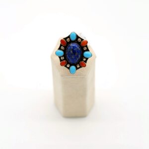 Navajo Sterling Silver, Sleeping Beauty Turquoise, Lapis, & Coral Split-Shank Ring