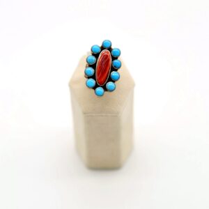 Navajo Sterling Silver, Sleeping Beauty Turquoise, & Spiny Oyster Quad-Shank Ring
