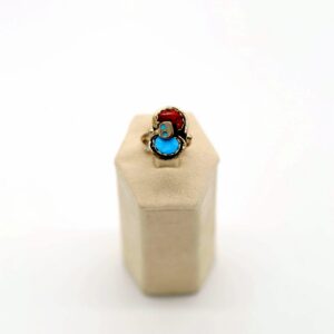 Zuni Effie C. Sterling Silver, Sleeping Beauty Turquoise, & Mediterranean Coral Snake Ring