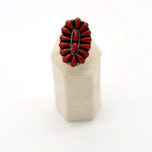 Zuni Sterling Silver & Oxblood Coral Petit Point Ring