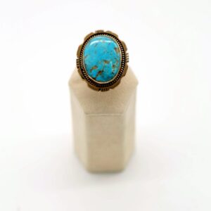 Navajo Sterling Silver & Kingman Turquoise Quad Split Shank Ring