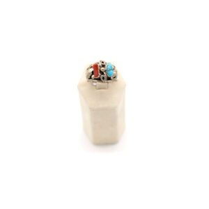 Navajo Sterling Silver, Coral, & Kingman Turquoise Split Shank Ring