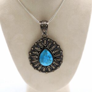 Navajo Sterling Silver & Dry Creek Turquoise Pendant Necklace