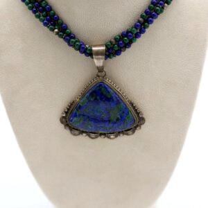 Sterling Silver, Azurite, Lapis, & Malachite 3-Strand Pendant Necklace