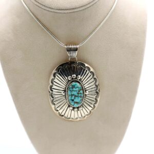 Navajo Sterling Silver & No. 8 Turquoise Concho Pendant Necklace