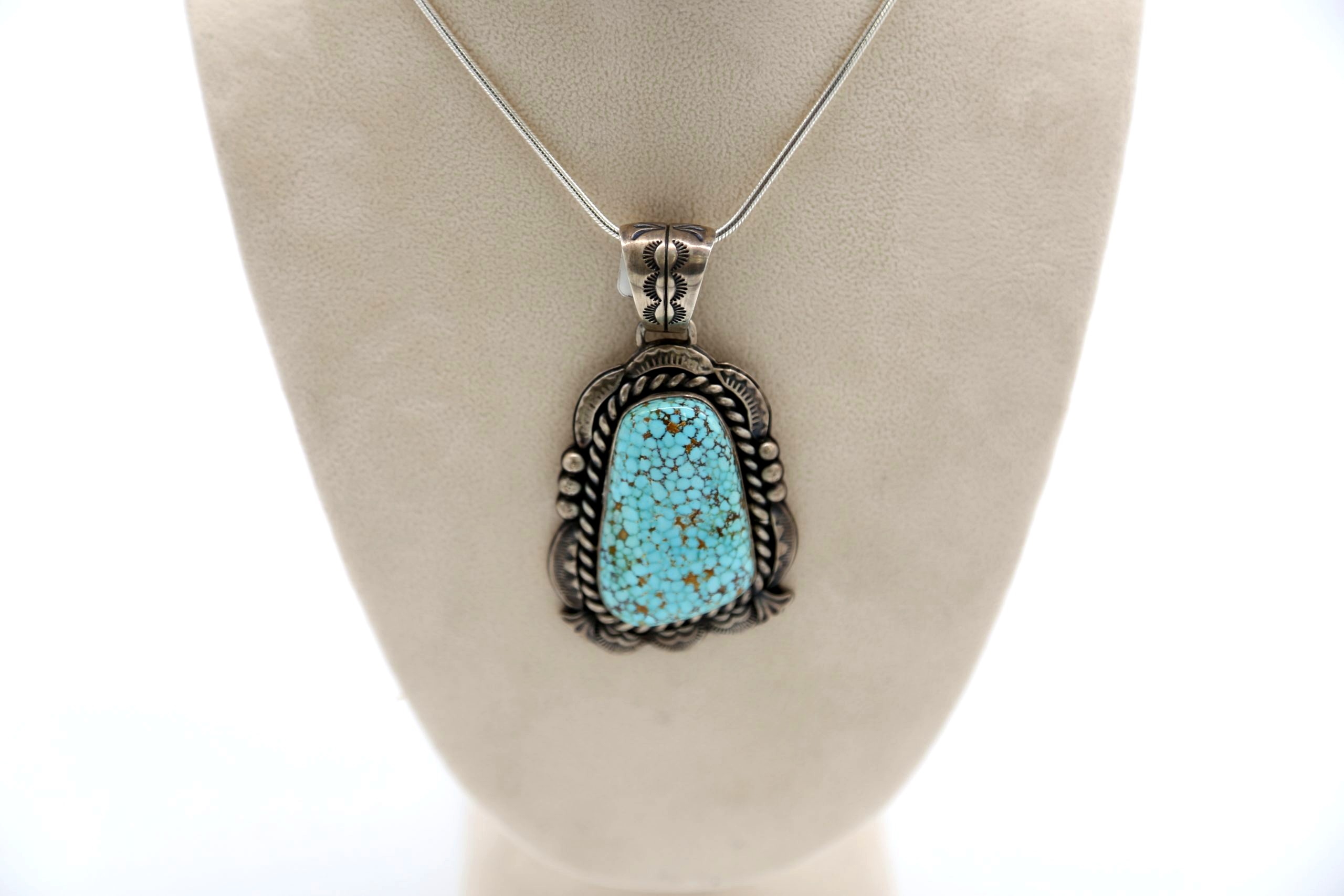 Navajo Sterling Silver & No. 8 Turquoise Pendant Necklace