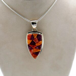 Navajo Sterling Silver & Multi-Color Spiny Oyster Inlay Pendant Necklace