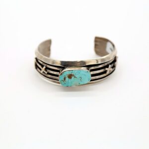 Navajo Sterling Silver & Dry Creek Turquoise Overlay Wide Cuff Bracelet