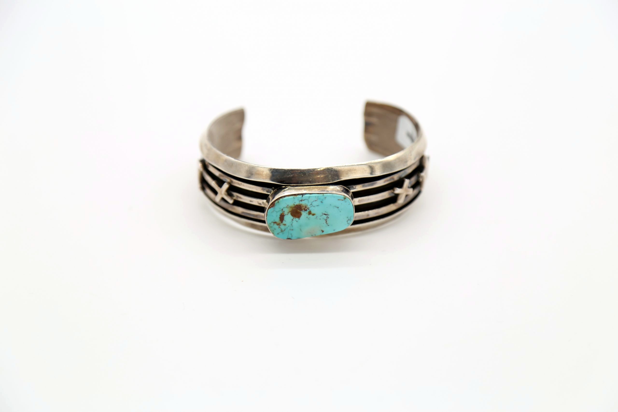 Navajo Sterling Silver & Dry Creek Turquoise Overlay Wide Cuff Bracelet