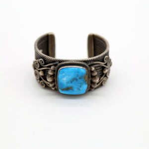 Navajo Sterling Silver & Sonoran Gold Turquoise Wide Cuff Bracelet