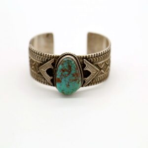 Navajo Sterling Silver & Royston Turquoise Wide Cuff Bracelet