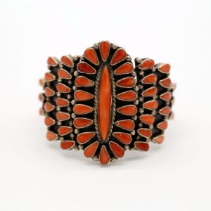 Navajo Sterling Silver & Oxblood Coral Wide Cuff Bracelet