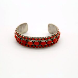Navajo Sterling Silver & Oxblood Coral Cuff Bracelet