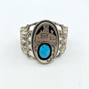Kingman Turquoise and Engraved Shiny Sterling Silver Cuff Bracelet