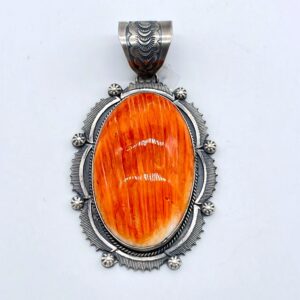Large Oval Spiny Oyster Shell and Sterling Silver Pendant