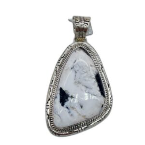 Large triangle White Buffalo And Sterling Silver Pendant